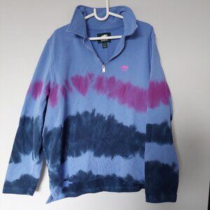Roots Women's XL Blue and Pink Quarter-Zip Pullover  tie-dye sweatshirt
